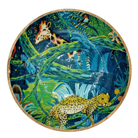 Opalhouse Mango Wood Jungle Theme Cheetah Giraffe Island Party Serving Bowl 10" - Picture 1 of 3